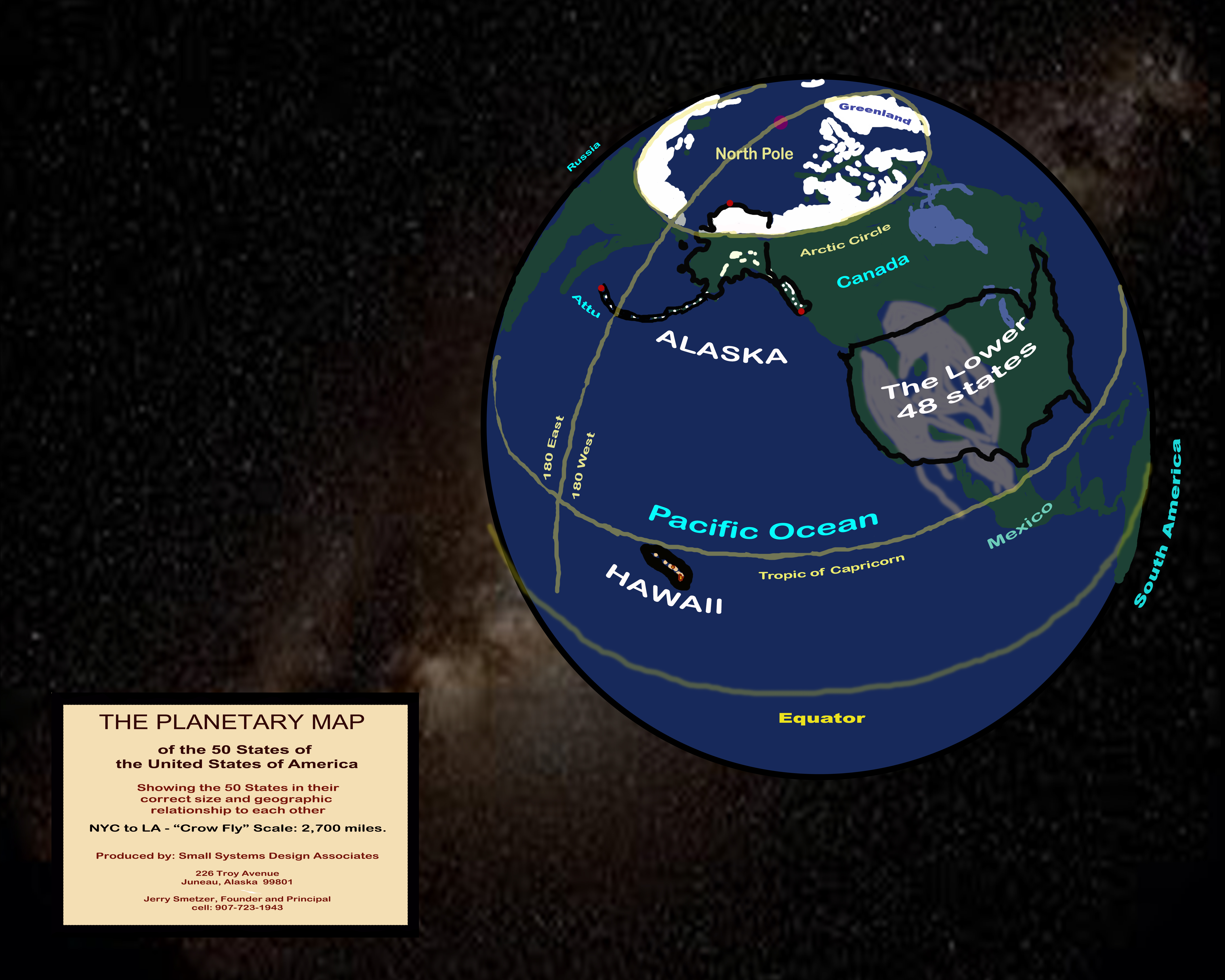 This is the Planetary Map of the 50 states, based on a view of the Earth using GoogleEarth.